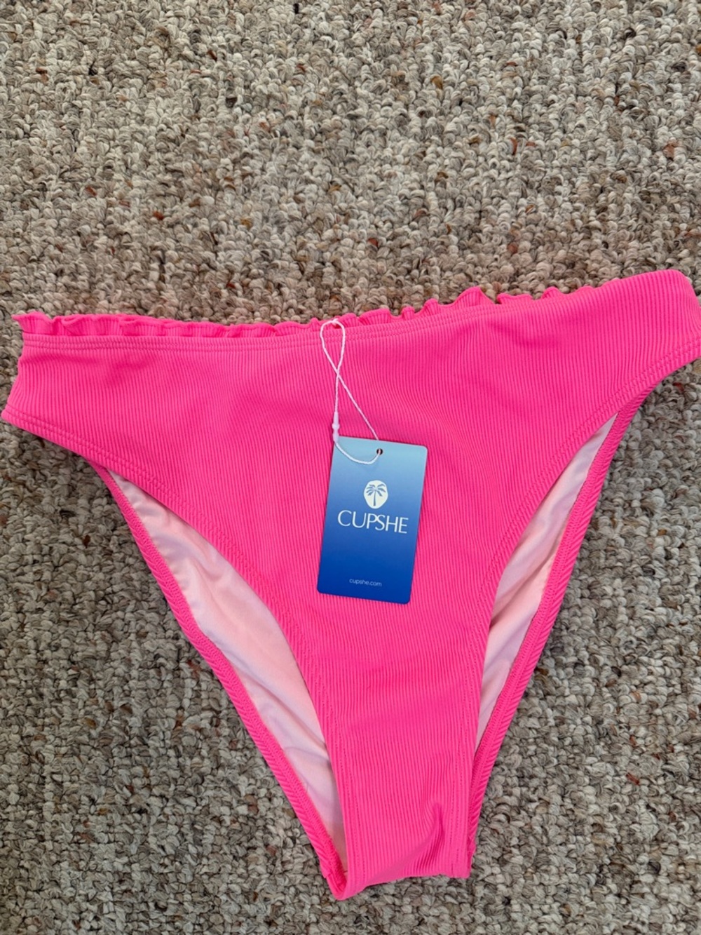 Cupshe Bright Pink Ribbed High-Cut Bikini Bottom